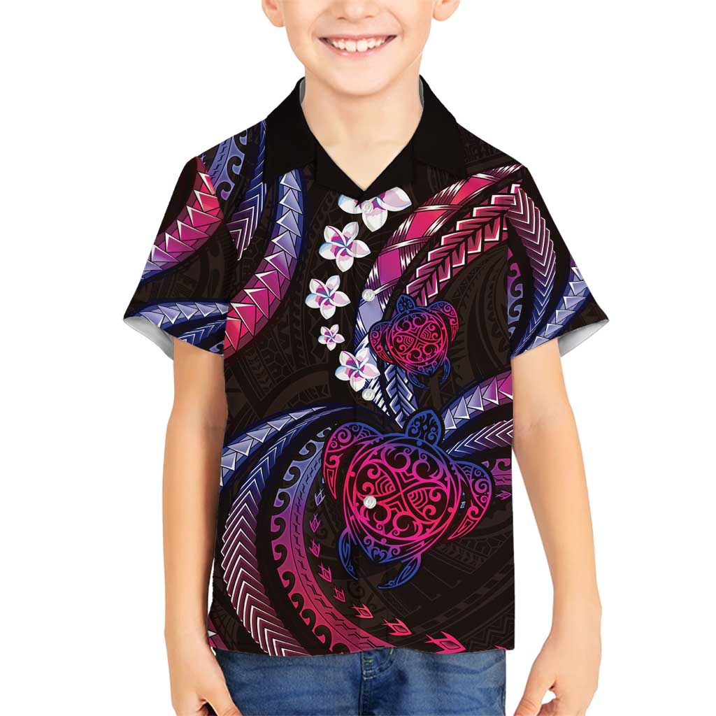 Hawaii Turtles Plumeria Family Matching Off Shoulder Maxi Dress and Hawaiian Shirt Sweet Gradient Polynesian Pattern