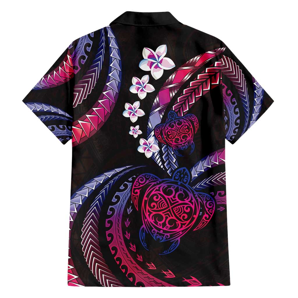 Hawaii Turtles Plumeria Family Matching Short Sleeve Bodycon Dress and Hawaiian Shirt Sweet Gradient Polynesian Pattern