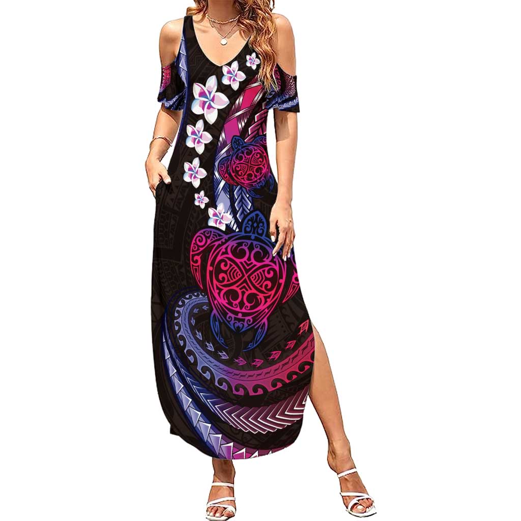 Hawaii Turtles Plumeria Family Matching Summer Maxi Dress and Hawaiian Shirt Sweet Gradient Polynesian Pattern
