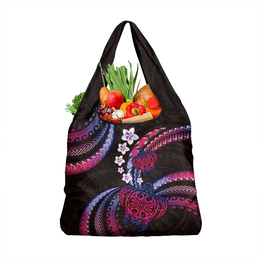 Hawaii Turtles Plumeria Grocery Bag Sweet Gradient Polynesian Pattern