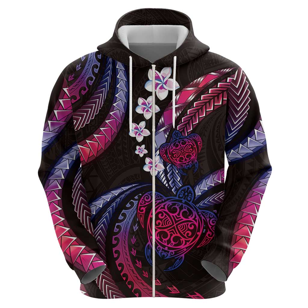 Hawaii Turtles Plumeria Hoodie Sweet Gradient Polynesian Pattern