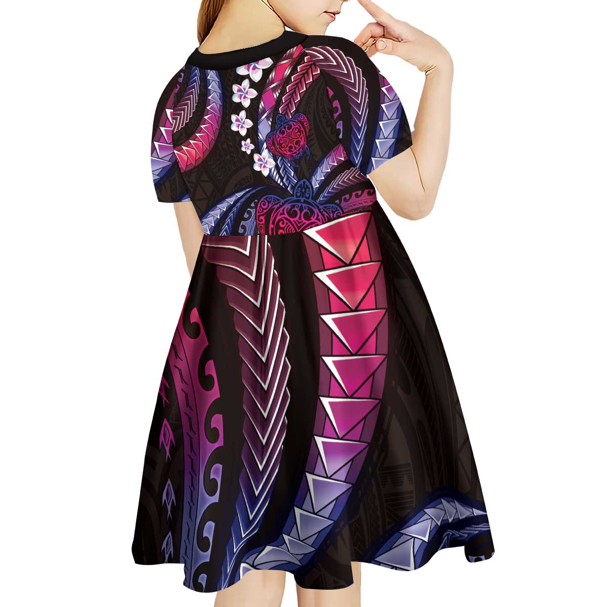 Hawaii Turtles Plumeria Kid Short Sleeve Dress Sweet Gradient Polynesian Pattern