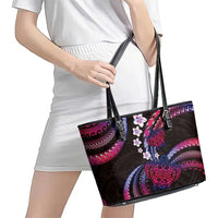 Hawaii Turtles Plumeria Leather Tote Bag Sweet Gradient Polynesian Pattern LT01 - Polynesian Pride
