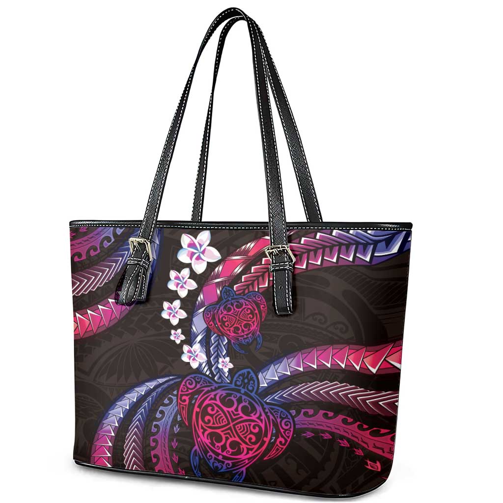Hawaii Turtles Plumeria Leather Tote Bag Sweet Gradient Polynesian Pattern LT01 - Polynesian Pride