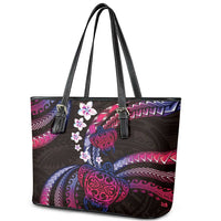 Hawaii Turtles Plumeria Leather Tote Bag Sweet Gradient Polynesian Pattern LT01 - Polynesian Pride