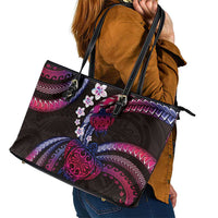 Hawaii Turtles Plumeria Leather Tote Bag Sweet Gradient Polynesian Pattern LT01 - Polynesian Pride