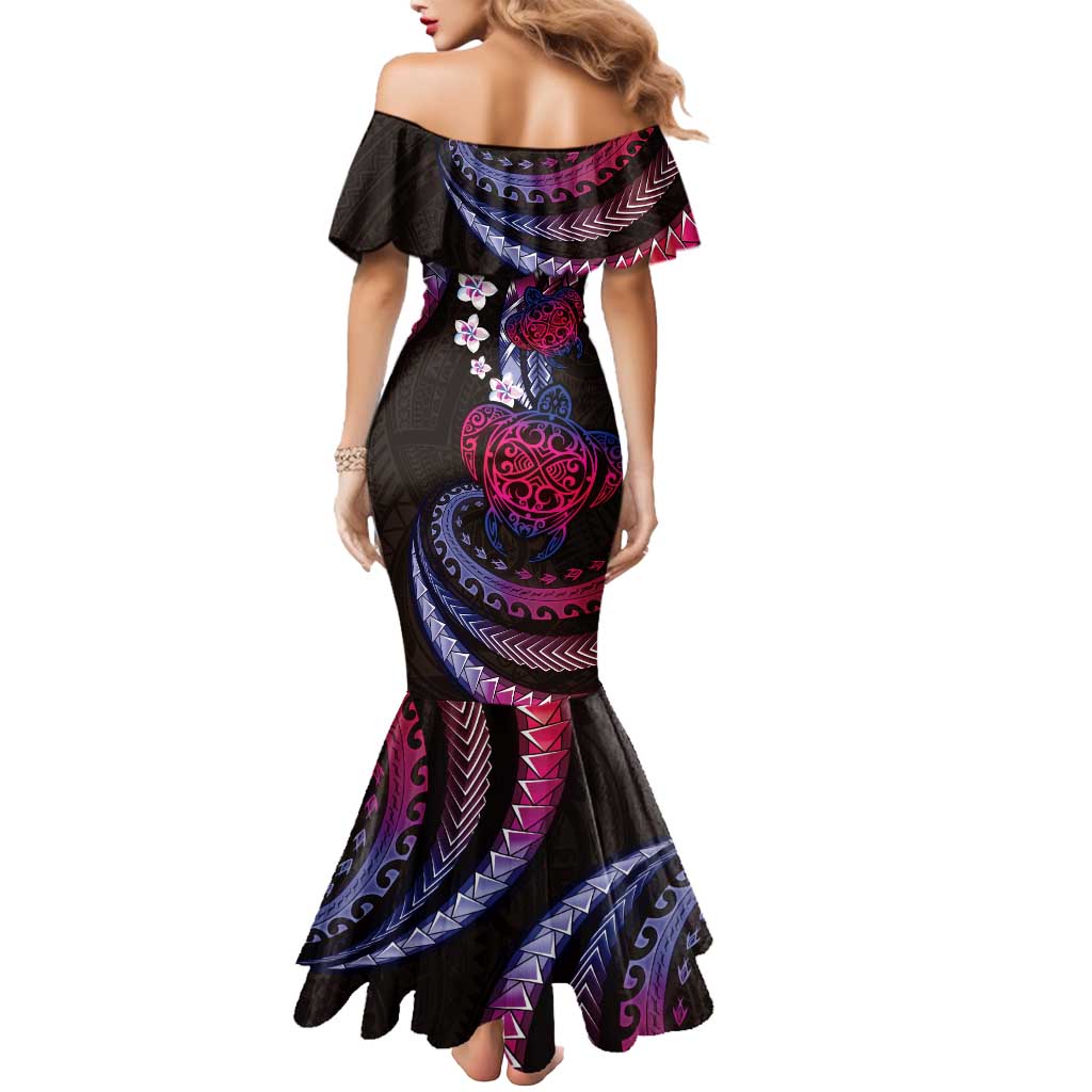 Hawaii Turtles Plumeria Mermaid Dress Sweet Gradient Polynesian Pattern