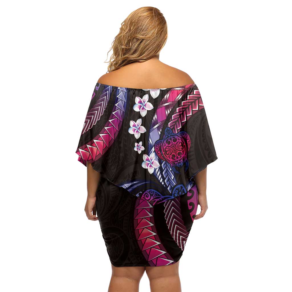 Hawaii Turtles Plumeria Off Shoulder Short Dress Sweet Gradient Polynesian Pattern