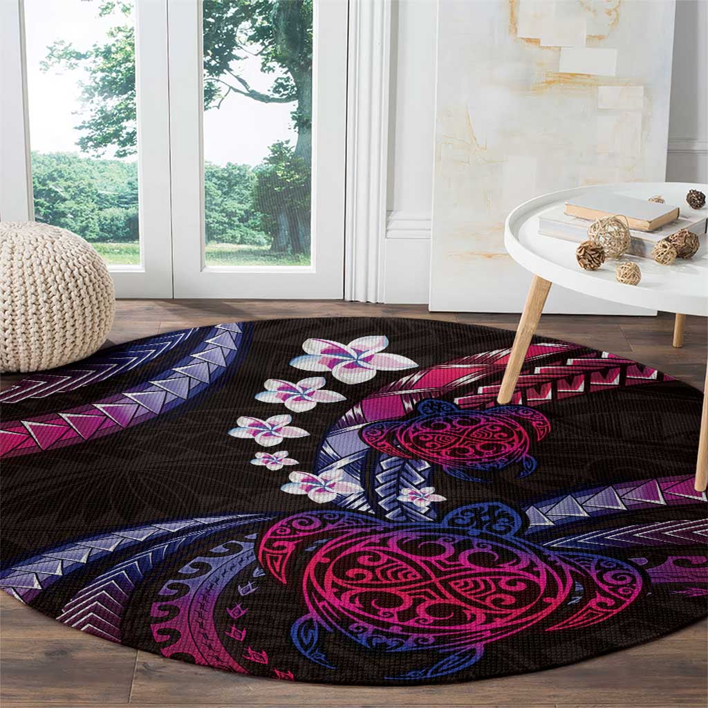 Hawaii Turtles Plumeria Round Carpet Sweet Gradient Polynesian Pattern