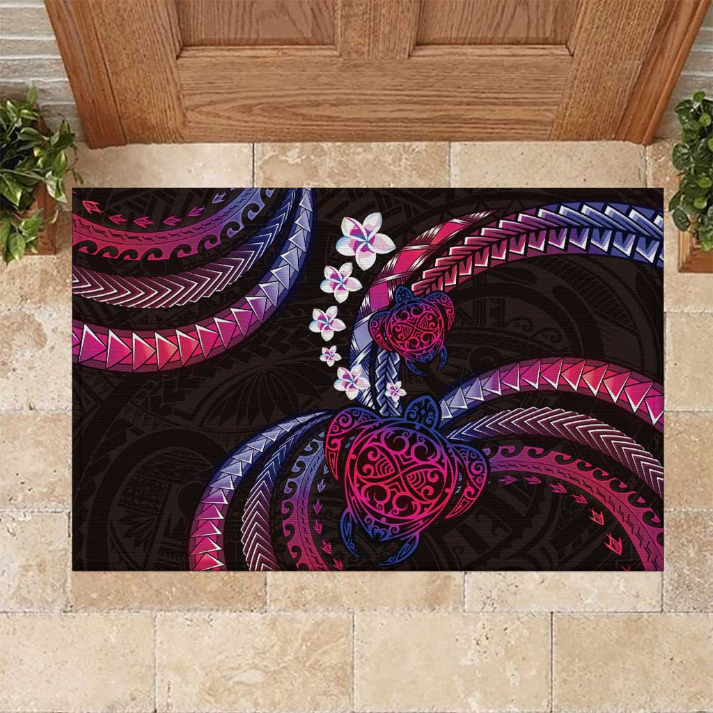 Hawaii Turtles Plumeria Rubber Doormat Sweet Gradient Polynesian Pattern