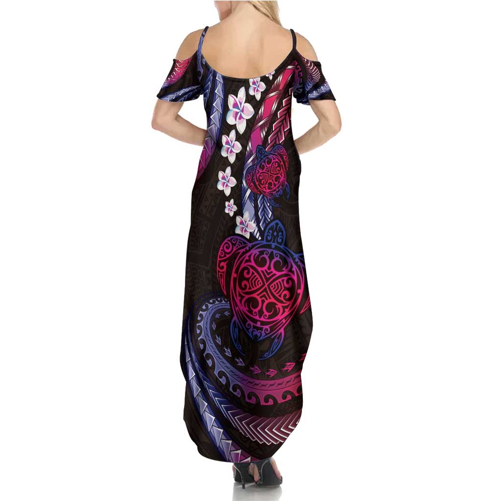 Hawaii Turtles Plumeria Summer Maxi Dress Sweet Gradient Polynesian Pattern