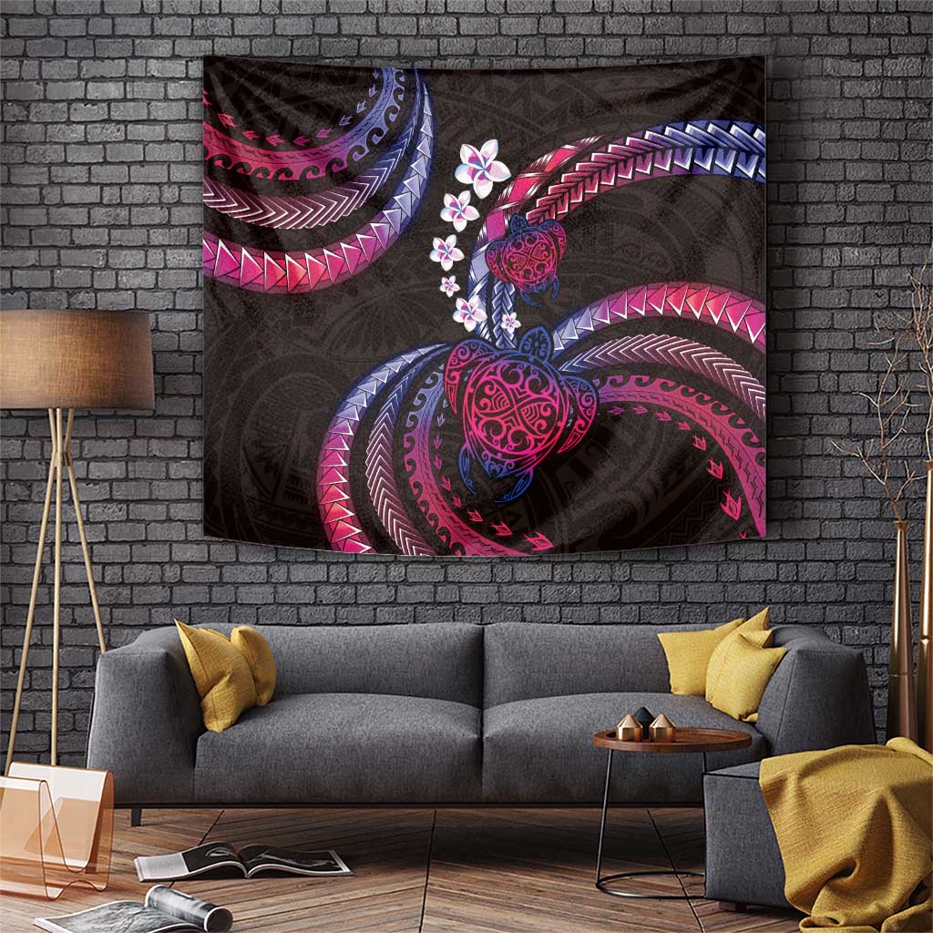 Hawaii Turtles Plumeria Tapestry Sweet Gradient Polynesian Pattern