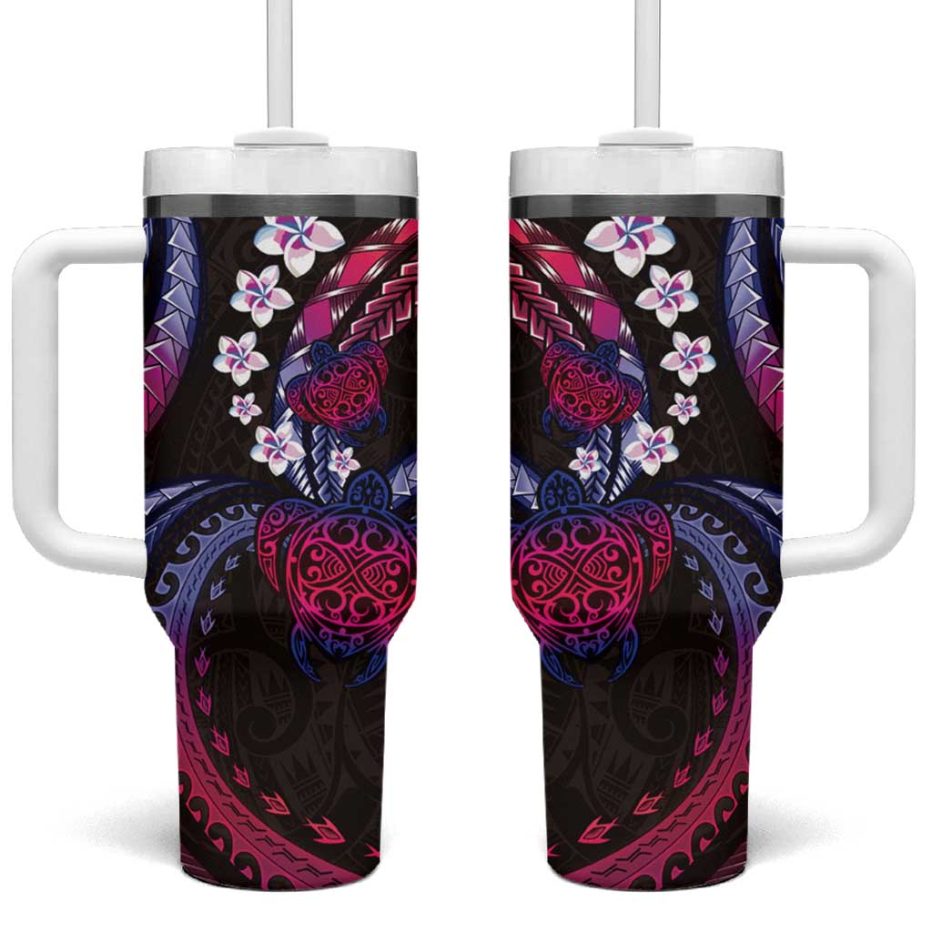 Hawaii Turtles Plumeria Tumbler With Handle Sweet Gradient Polynesian Pattern