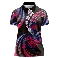 Hawaii Turtles Plumeria Women Polo Shirt Sweet Gradient Polynesian Pattern
