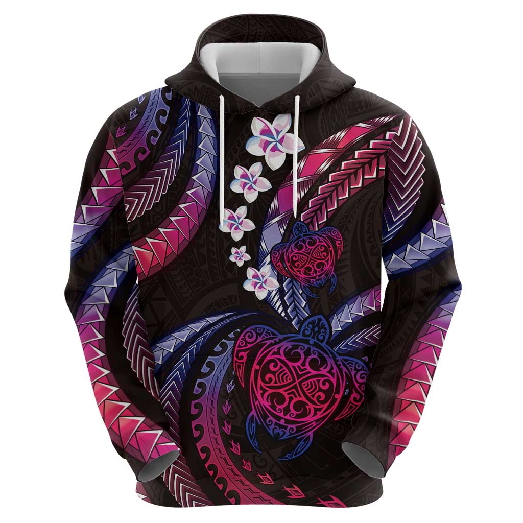 Hawaii Turtles Plumeria Zip Hoodie Sweet Gradient Polynesian Pattern