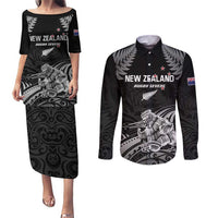 Custom New Zealand 2024 Rugby Couples Matching Puletasi and Long Sleeve Button Shirt Silver Fern Aotearoa Kiwi