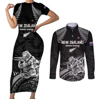 Custom New Zealand 2024 Rugby Couples Matching Short Sleeve Bodycon Dress and Long Sleeve Button Shirt Silver Fern Aotearoa Kiwi