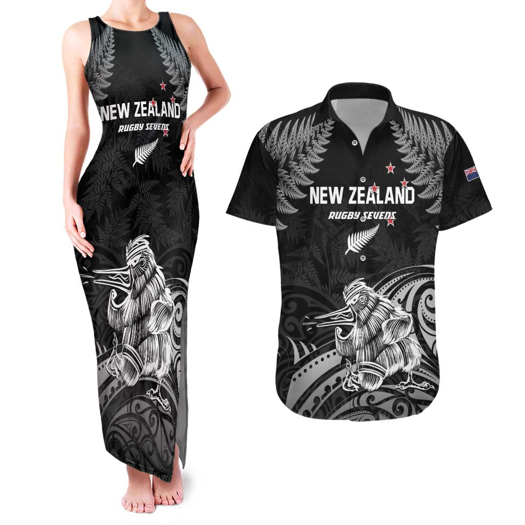 Custom New Zealand 2024 Rugby Couples Matching Tank Maxi Dress and Hawaiian Shirt Silver Fern Aotearoa Kiwi