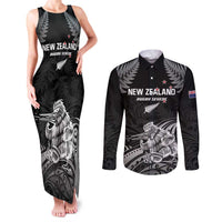 Custom New Zealand 2024 Rugby Couples Matching Tank Maxi Dress and Long Sleeve Button Shirt Silver Fern Aotearoa Kiwi