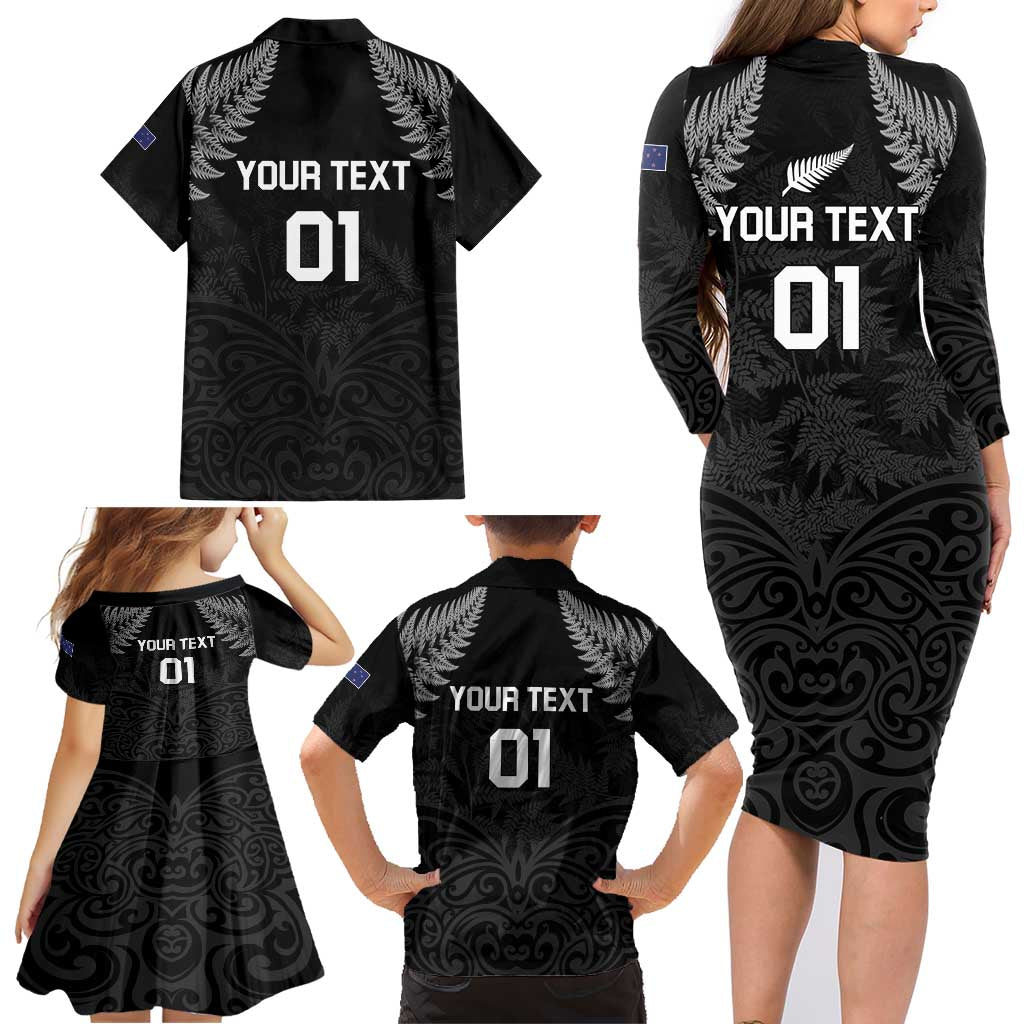 Custom New Zealand 2024 Rugby Family Matching Long Sleeve Bodycon Dress and Hawaiian Shirt Silver Fern Aotearoa Kiwi LT01 - Polynesian Pride