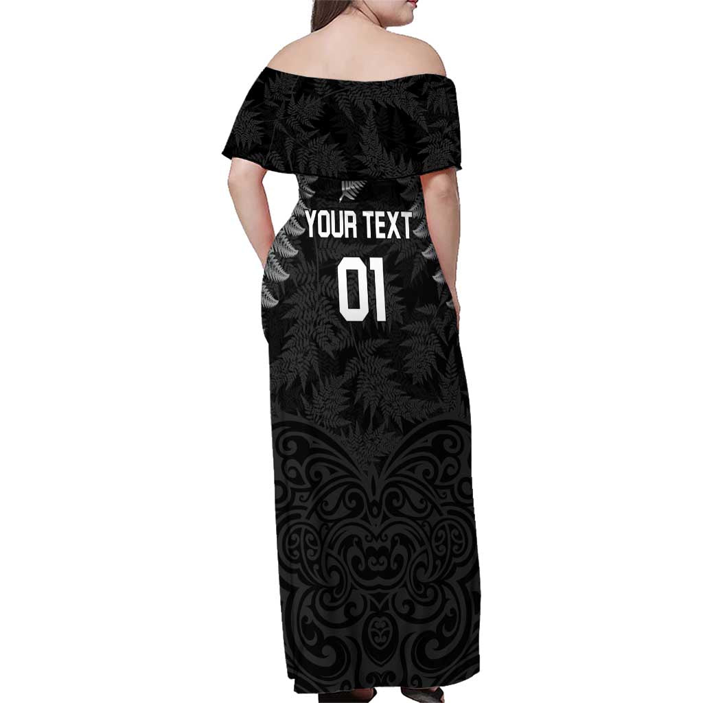 Custom New Zealand 2024 Rugby Family Matching Off Shoulder Maxi Dress and Hawaiian Shirt Silver Fern Aotearoa Kiwi