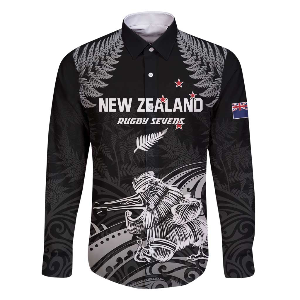 Custom New Zealand 2024 Rugby Family Matching Short Sleeve Bodycon Dress and Hawaiian Shirt Silver Fern Aotearoa Kiwi LT01 Dad's Shirt - Long Sleeve Black - Polynesian Pride