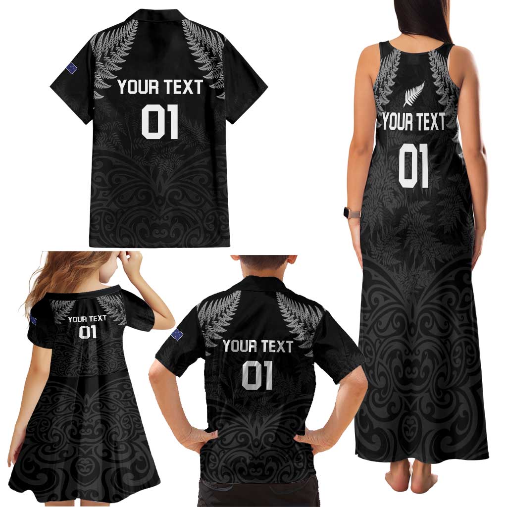 Custom New Zealand 2024 Rugby Family Matching Tank Maxi Dress and Hawaiian Shirt Silver Fern Aotearoa Kiwi