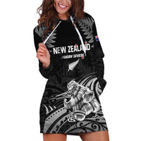 Custom New Zealand 2024 Rugby Hoodie Dress Silver Fern Aotearoa Kiwi LT01 Black - Polynesian Pride