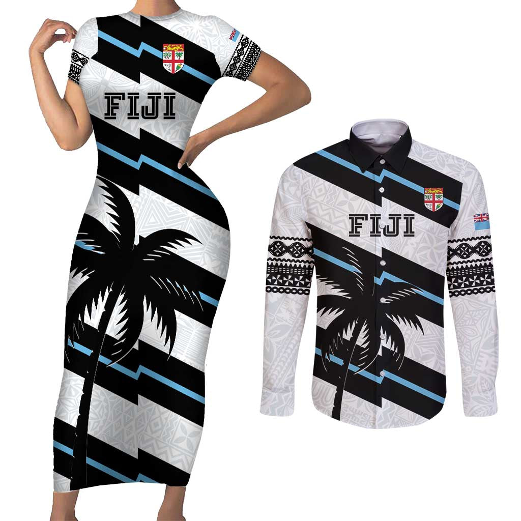 Custom Fiji 2024 Rugby Couples Matching Short Sleeve Bodycon Dress and Long Sleeve Button Shirt Fijian Tapa Pattern