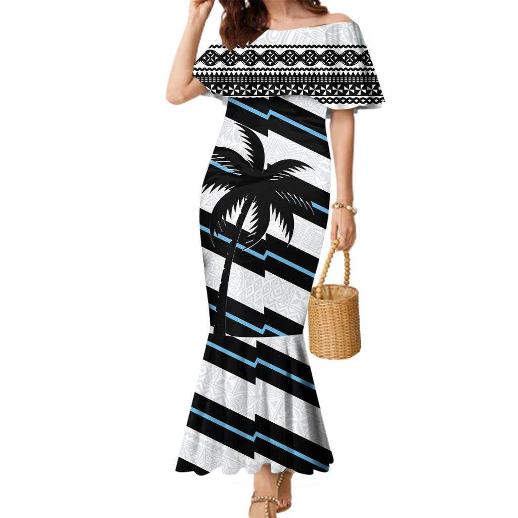 Custom Fiji 2024 Rugby Family Matching Mermaid Dress and Hawaiian Shirt Fijian Tapa Pattern LT01 Mom's Dress White - Polynesian Pride