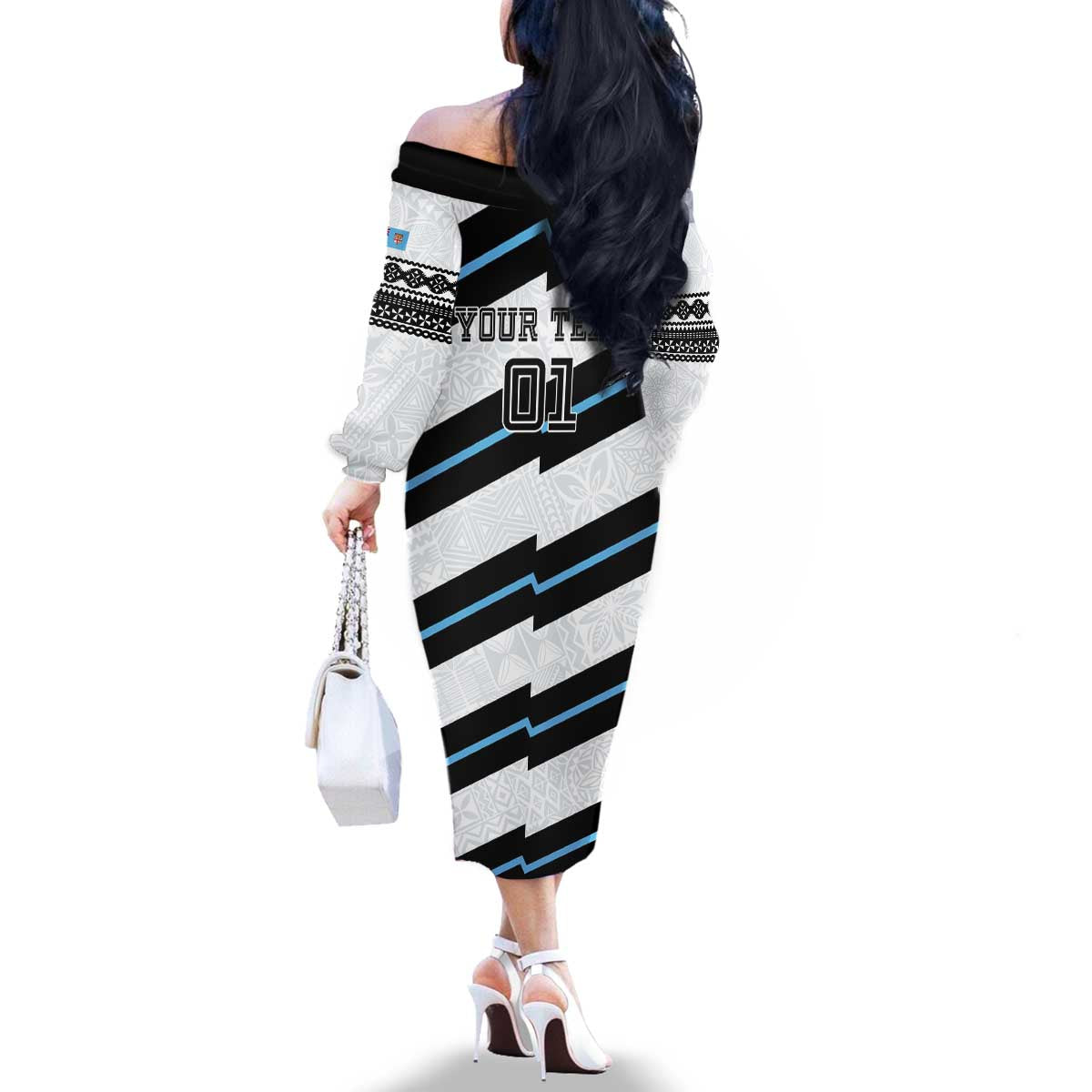 Custom Fiji 2024 Rugby Family Matching Off The Shoulder Long Sleeve Dress and Hawaiian Shirt Fijian Tapa Pattern