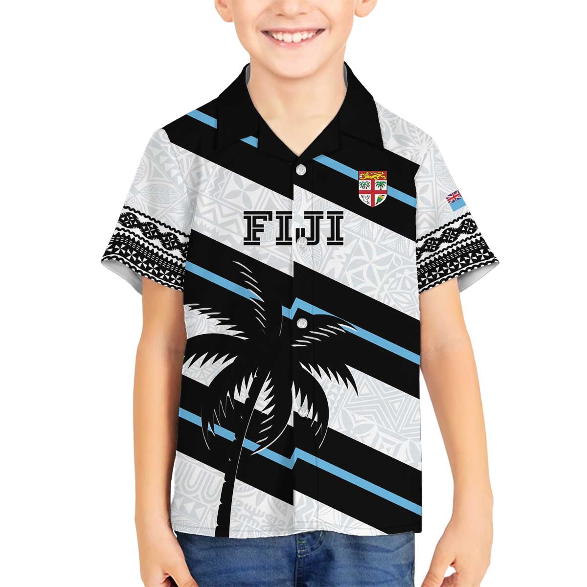 Custom Fiji 2024 Rugby Family Matching Off Shoulder Short Dress and Hawaiian Shirt Fijian Tapa Pattern