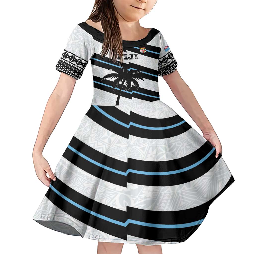 Custom Fiji 2024 Rugby Family Matching Short Sleeve Bodycon Dress and Hawaiian Shirt Fijian Tapa Pattern LT01 Daughter's Dress White - Polynesian Pride