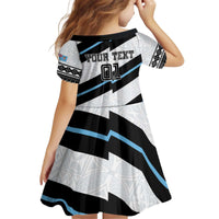 Custom Fiji 2024 Rugby Kid Short Sleeve Dress Fijian Tapa Pattern