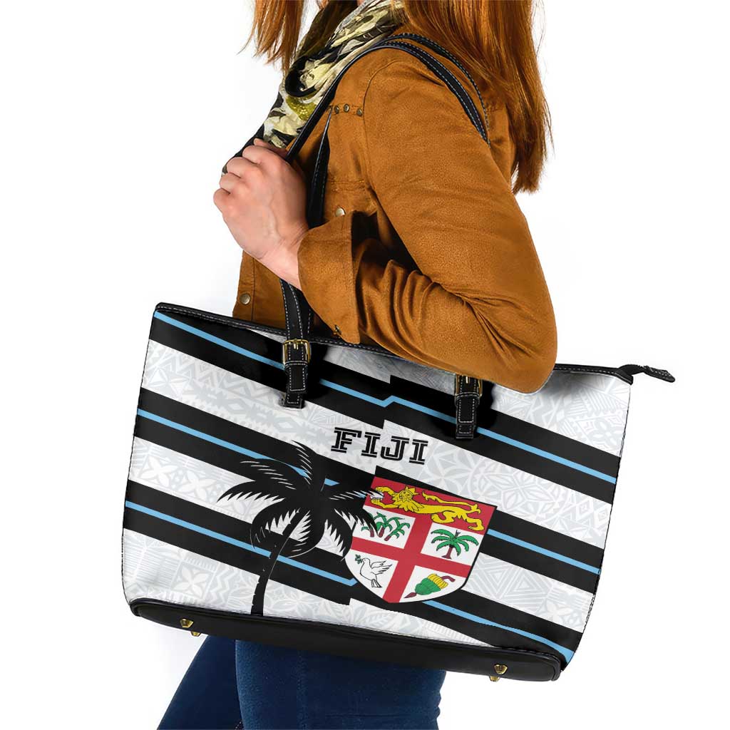 Fiji 2024 Rugby Leather Tote Bag Fijian Tapa Pattern