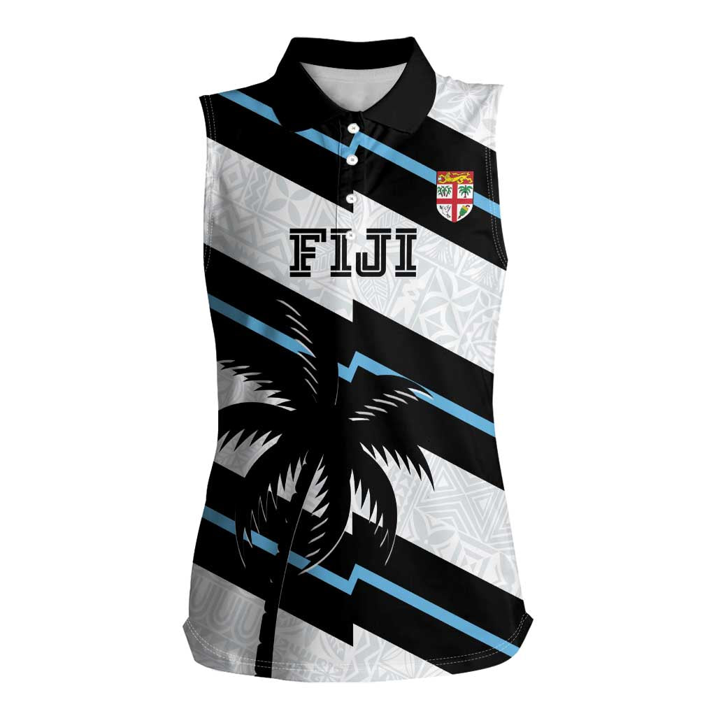 Custom Fiji 2024 Rugby Women Sleeveless Polo Shirt Fijian Tapa Pattern