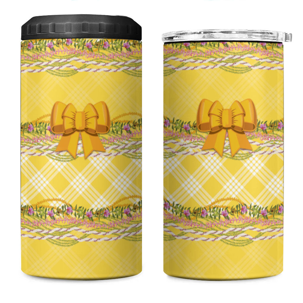 Hawaii Palaka Pikake Lokelani Plumeria 4 in 1 Can Cooler Tumbler Melemele Coquette Bow