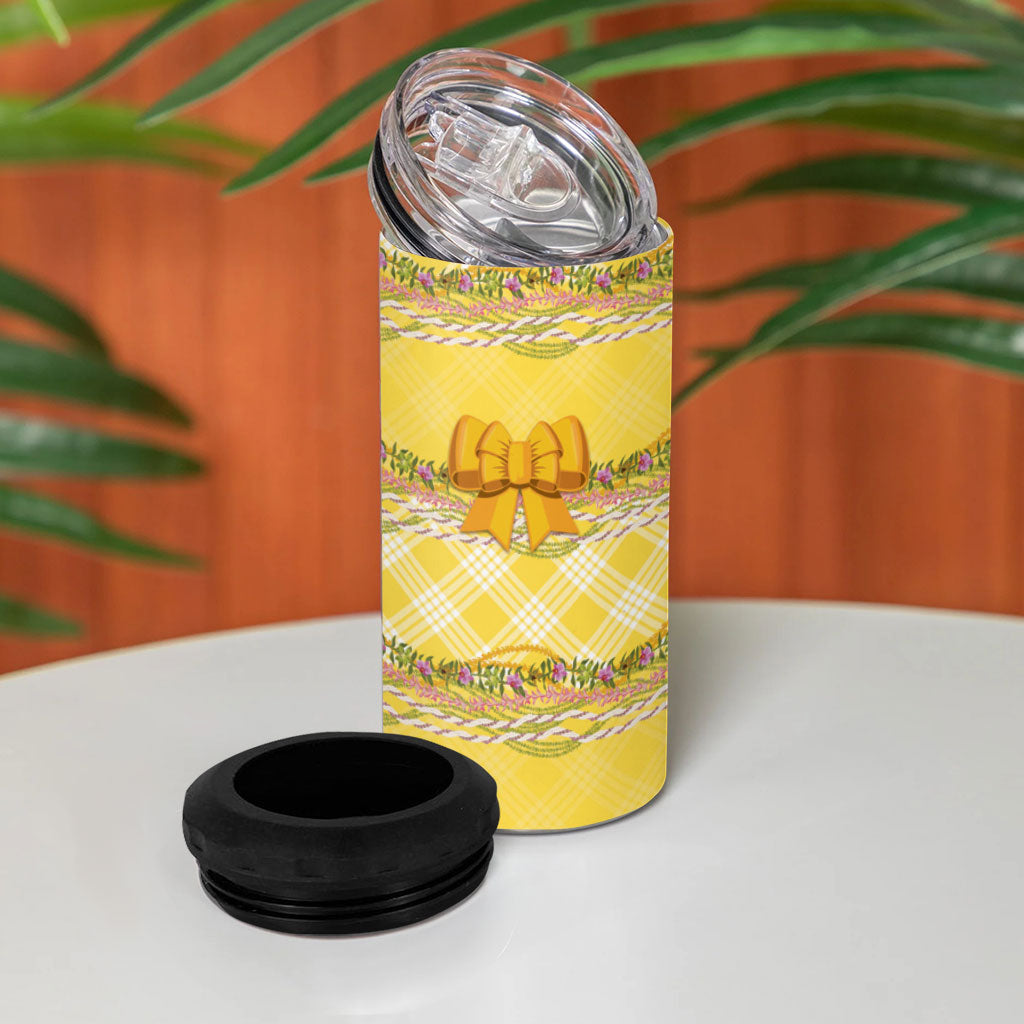 Hawaii Palaka Pikake Lokelani Plumeria 4 in 1 Can Cooler Tumbler Melemele Coquette Bow