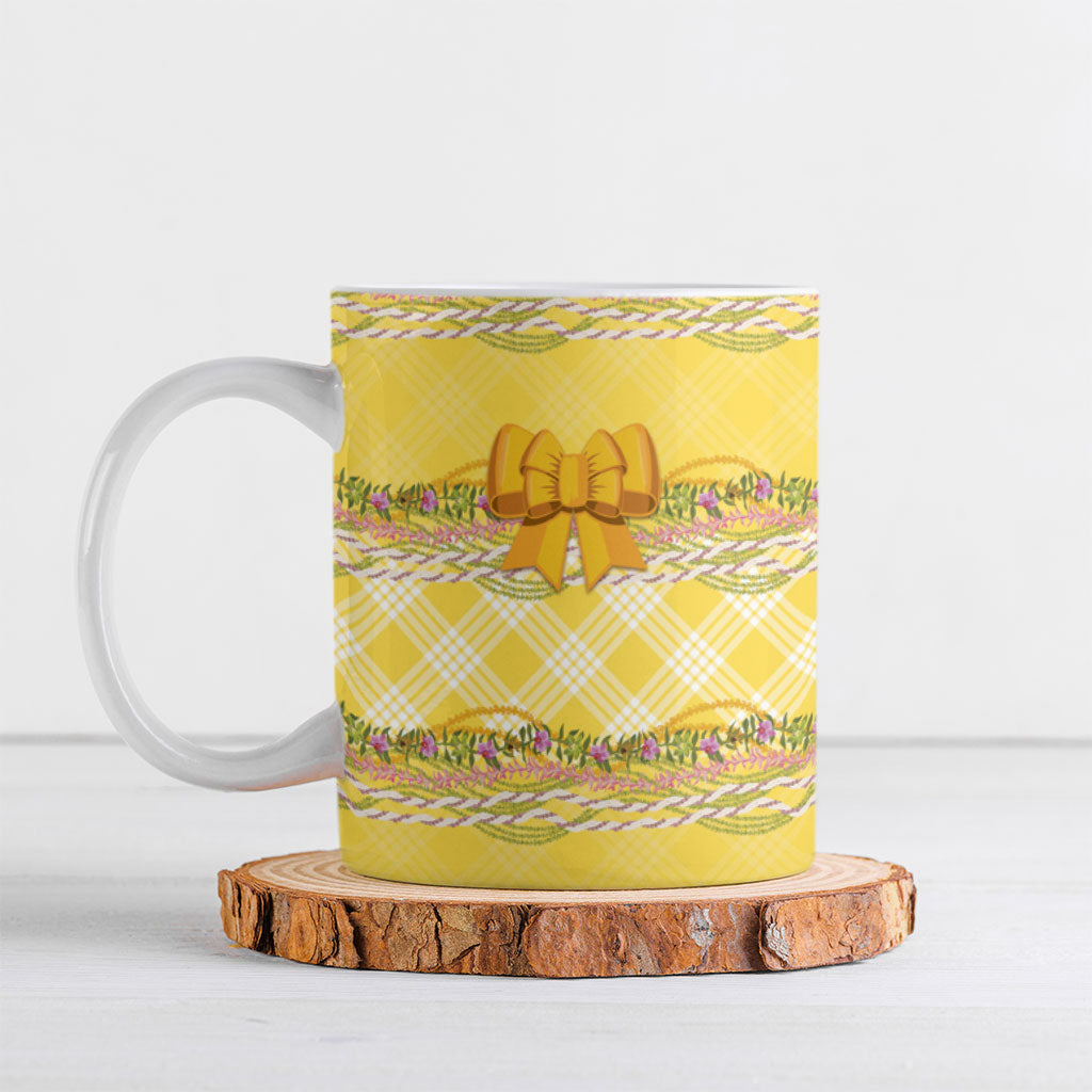 Hawaii Palaka Pikake Lokelani Plumeria Ceramic Mug Melemele Coquette Bow