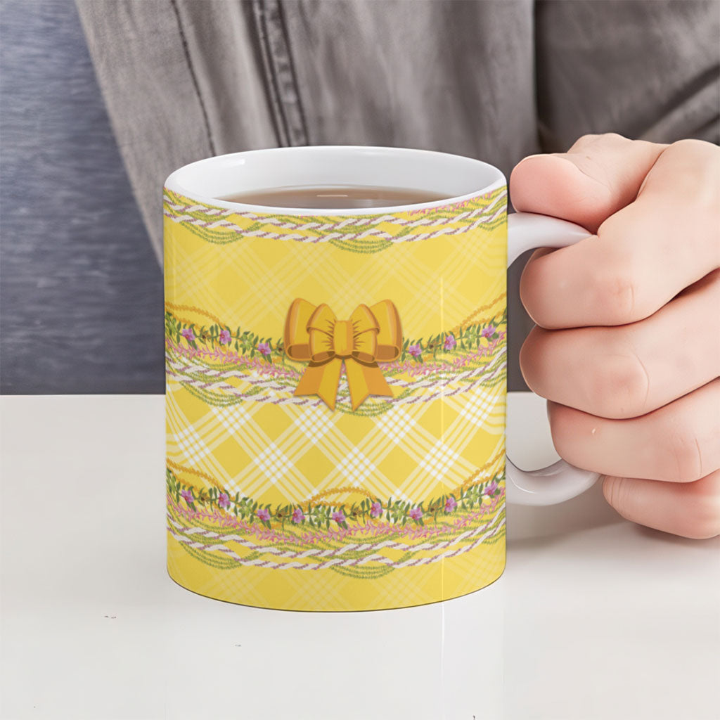 Hawaii Palaka Pikake Lokelani Plumeria Ceramic Mug Melemele Coquette Bow
