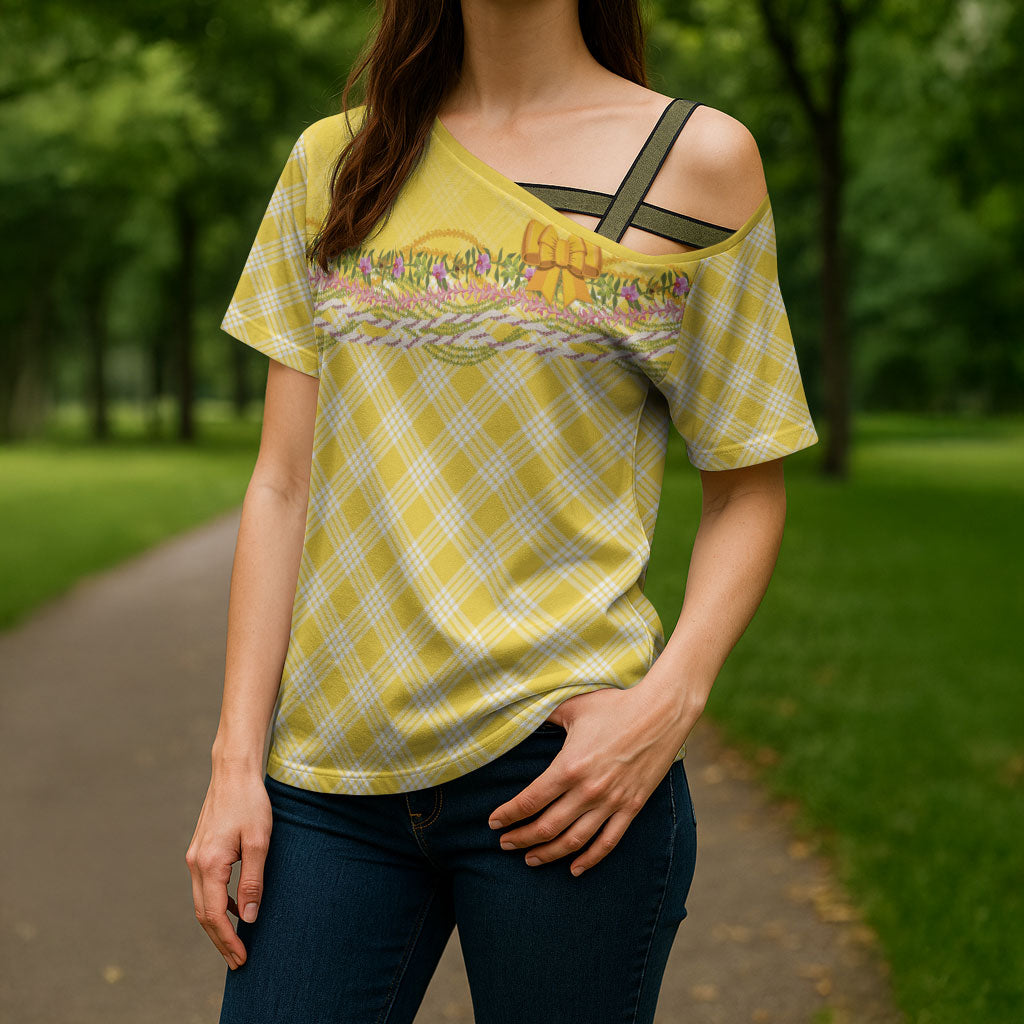 Hawaii Palaka Pikake Lokelani Plumeria Cross Shoulder Shirt Melemele Coquette Bow