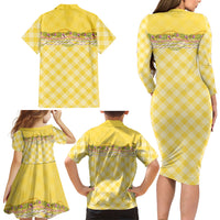 Hawaii Palaka Pikake Lokelani Plumeria Family Matching Long Sleeve Bodycon Dress and Hawaiian Shirt Melemele Coquette Bow LT01 - Polynesian Pride