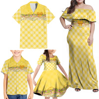 Hawaii Palaka Pikake Lokelani Plumeria Family Matching Off Shoulder Maxi Dress and Hawaiian Shirt Melemele Coquette Bow LT01 - Polynesian Pride