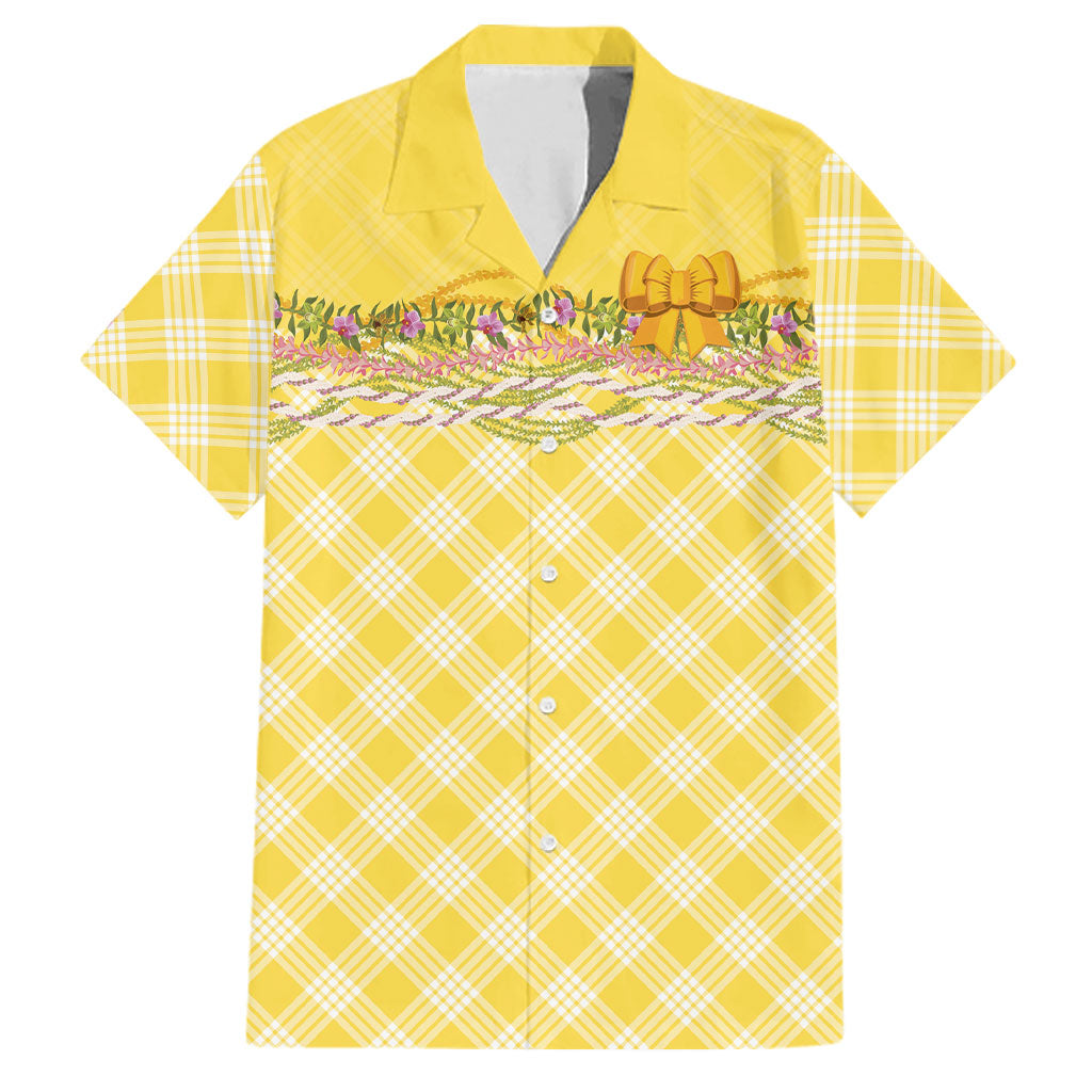 Hawaii Palaka Pikake Lokelani Plumeria Family Matching Off Shoulder Short Dress and Hawaiian Shirt Melemele Coquette Bow LT01 Dad's Shirt - Short Sleeve Yellow - Polynesian Pride