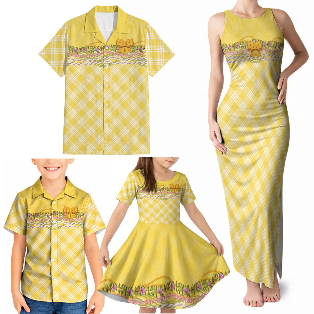 Hawaii Palaka Pikake Lokelani Plumeria Family Matching Tank Maxi Dress and Hawaiian Shirt Melemele Coquette Bow LT01 - Polynesian Pride