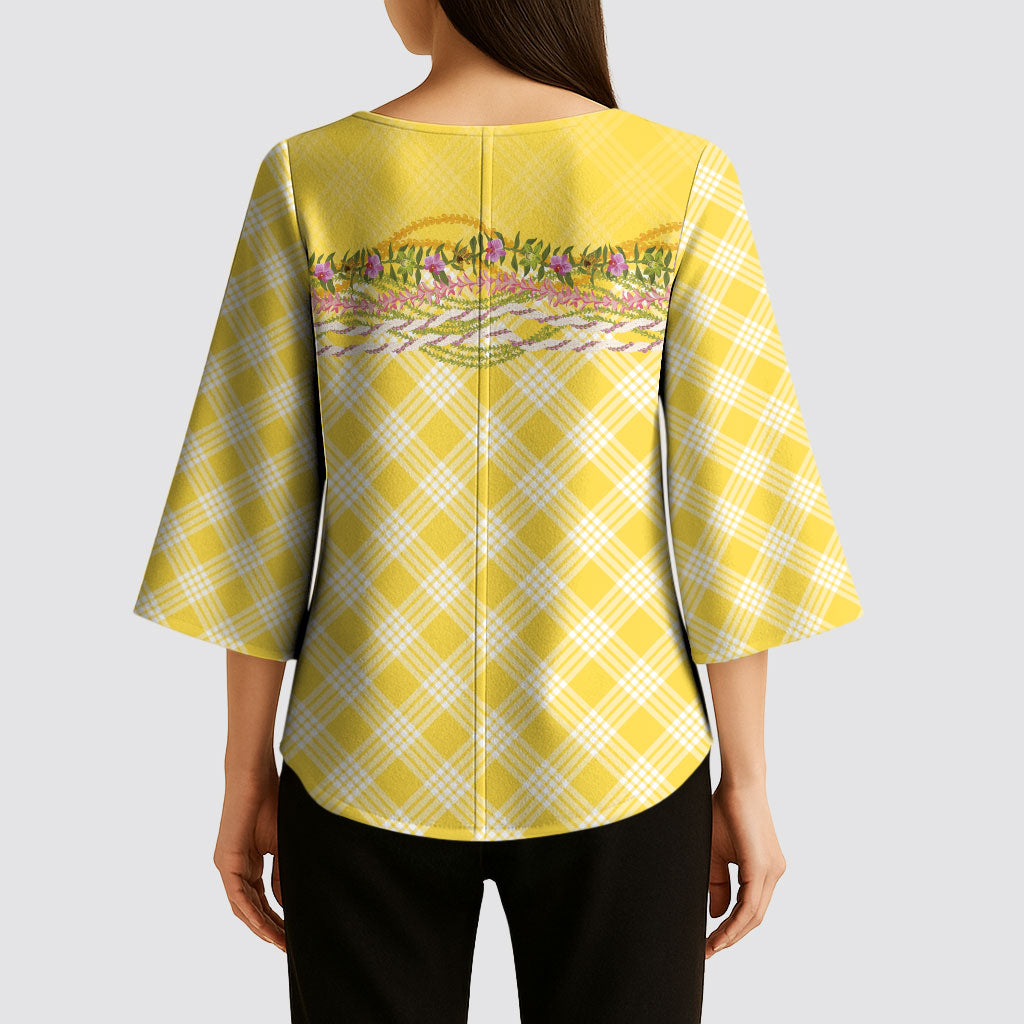 Hawaii Palaka Pikake Lokelani Plumeria Kimono Sleeve Blouse Melemele Coquette Bow