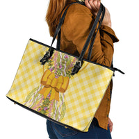 Hawaii Palaka Pikake Lokelani Plumeria Leather Tote Bag Melemele Coquette Bow