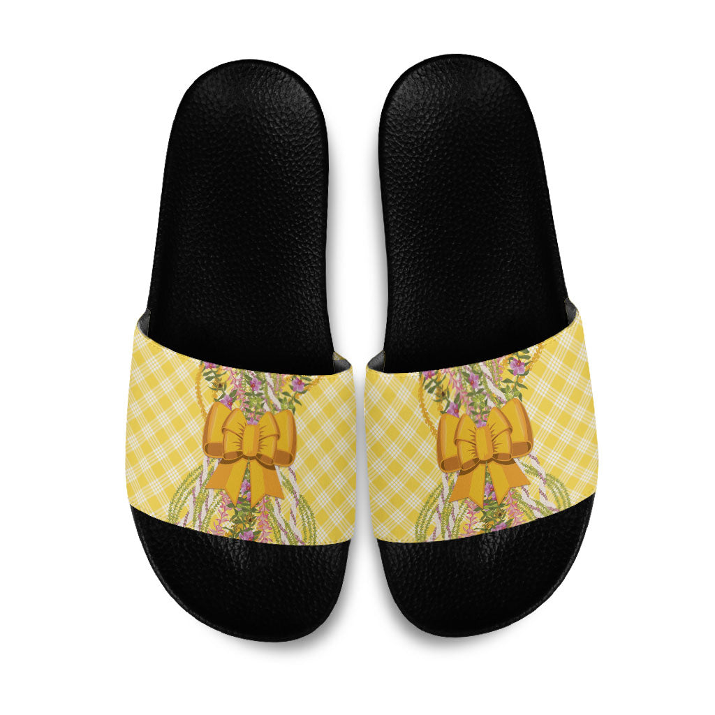 Hawaii Palaka Pikake Lokelani Plumeria Slide Sandals Melemele Coquette Bow