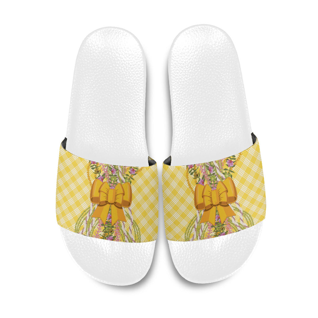 Hawaii Palaka Pikake Lokelani Plumeria Slide Sandals Melemele Coquette Bow