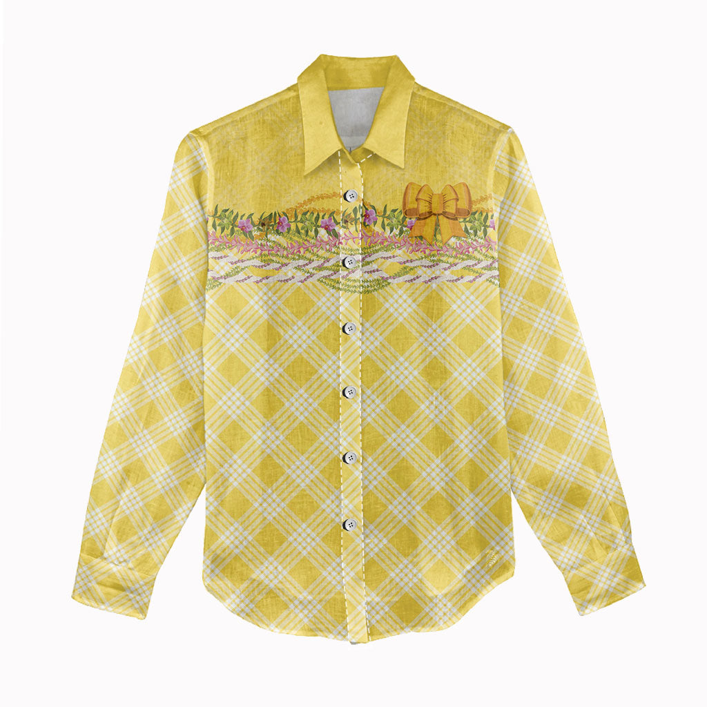 Hawaii Palaka Pikake Lokelani Plumeria Women Casual Shirt Melemele Coquette Bow